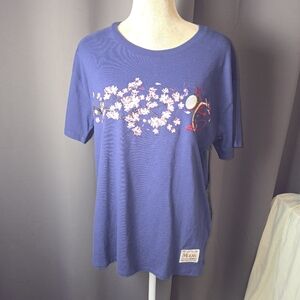 Disney Princess Mulan Embroidered Floral Top Navy Size L